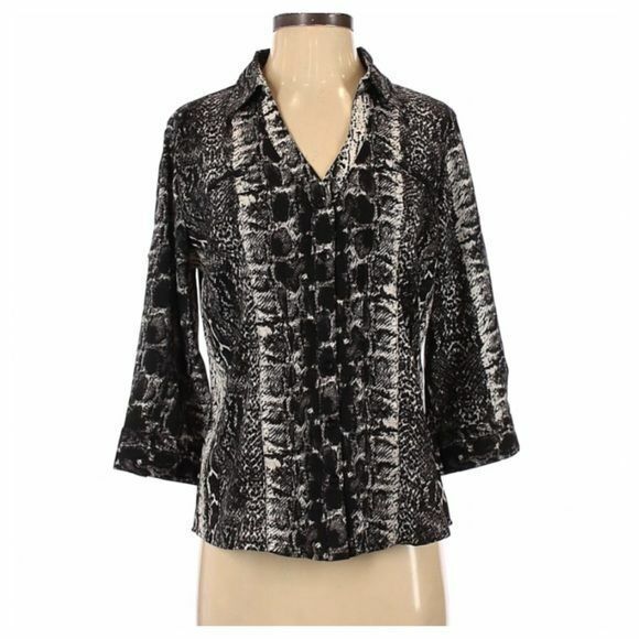 Millenium Blouse Womens Medium Snake Python Print Button Up 3/4 Sleeve Career - Picture 1 of 7